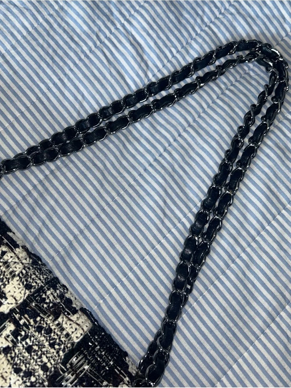 Chanel Navy Black Tweed Double Flap Double Chain Shoulder Bag 25 Silver Chain